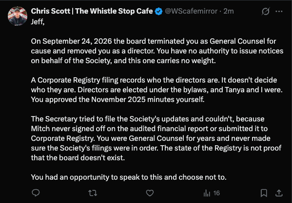 Chris Scott's reply to Rath on X, Oct. 22, 2026.