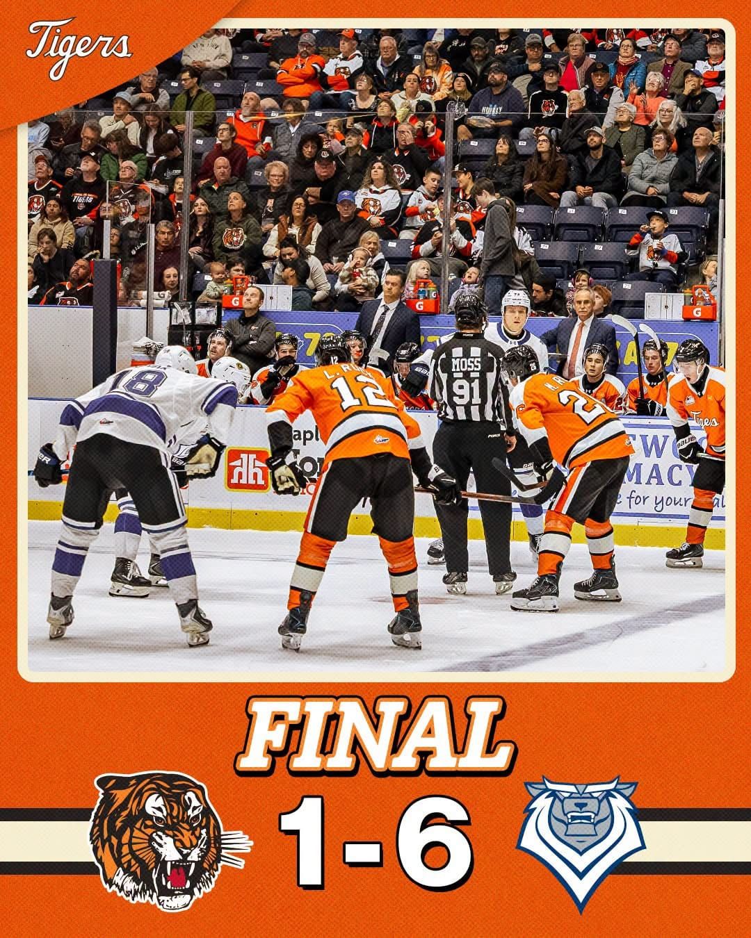 Tigers fall 6-1 to Victoria Royals at Co-op Place