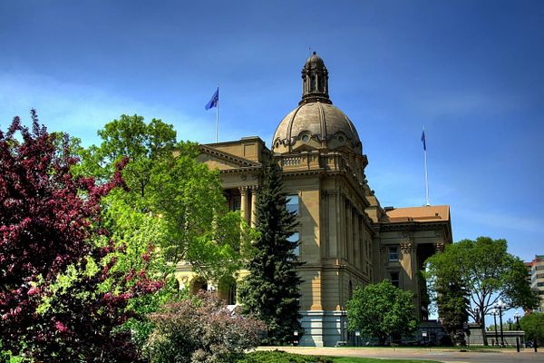 The Alberta Legislature Building in Edmonton on a clear day.