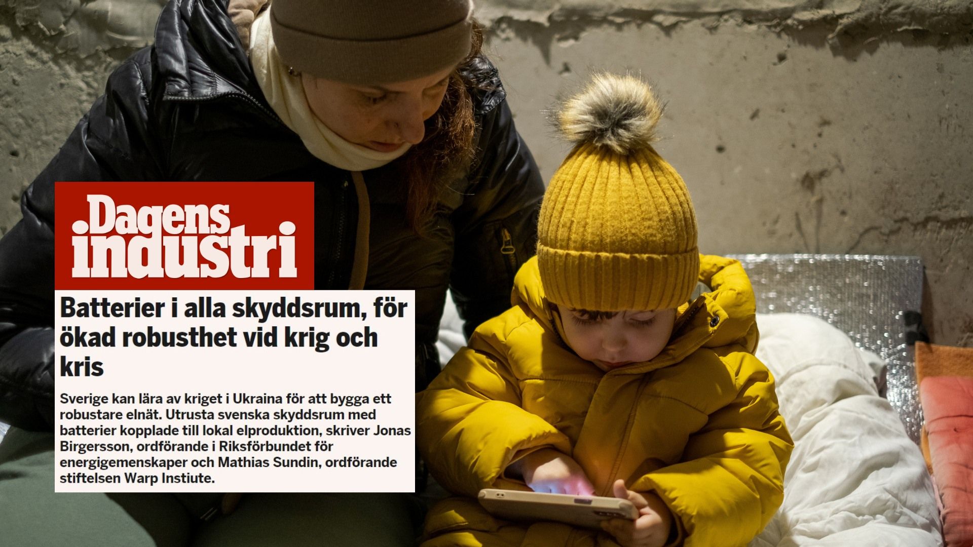 📰 I Dagens Industri: Utrusta skyddsrum med batterier