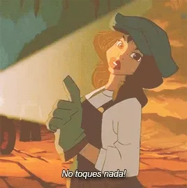 An animated GIF showing a cartoon movie character saying “No toques nada!”.