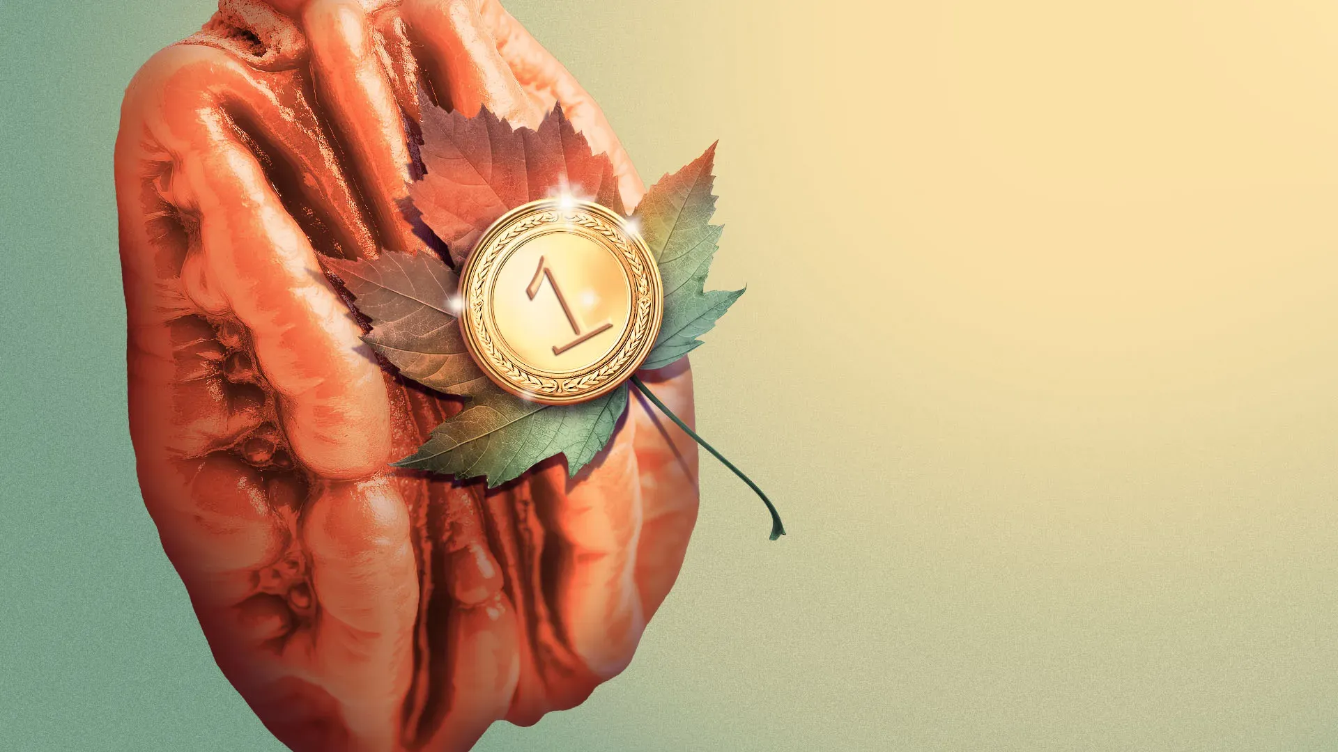 AI-generated image of a pecan bearing a #1 award badge.