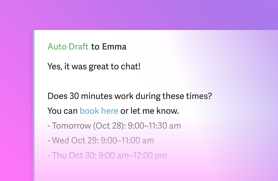 New in Superhuman Mail: Auto Drafts for Scheduling