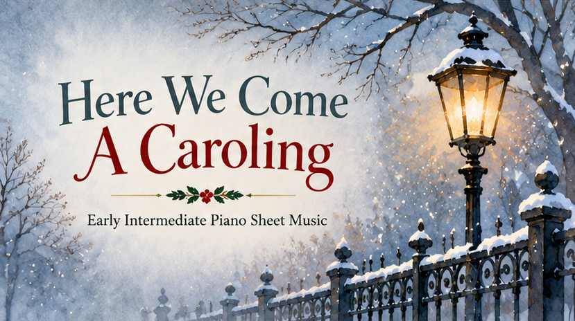 Here We Come A Caroling - Early Intermediate Piano Sheet Music