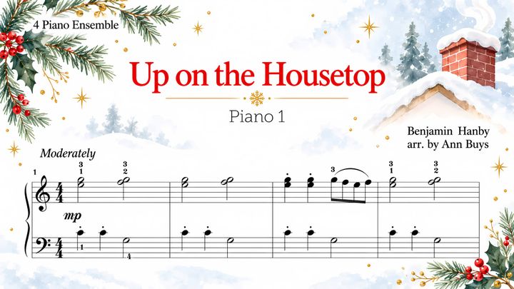 Up on the Housetop (4 Piano Ensemble) - Late Elementary Piano Sheet Music