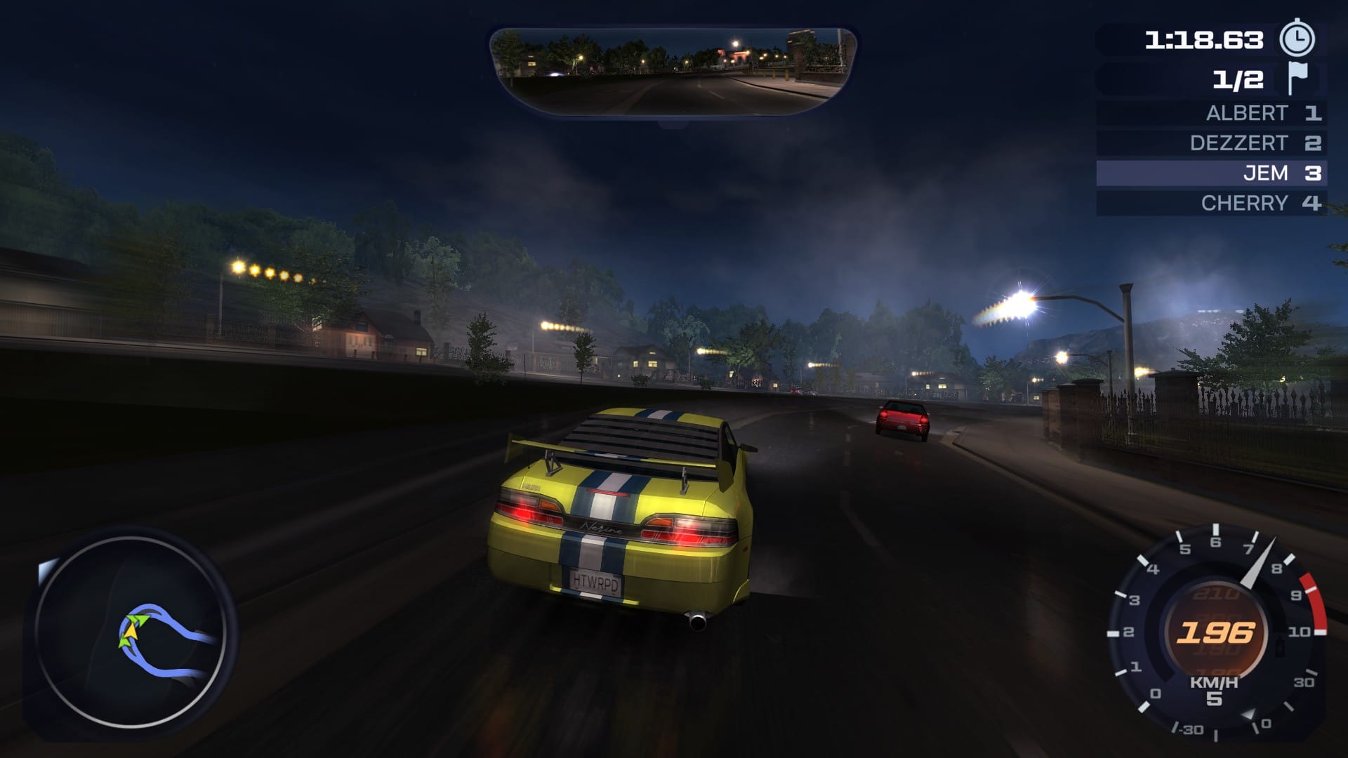 A circuit race in the Heatwarped demo, navigating a long swpeeing corner at speed. 