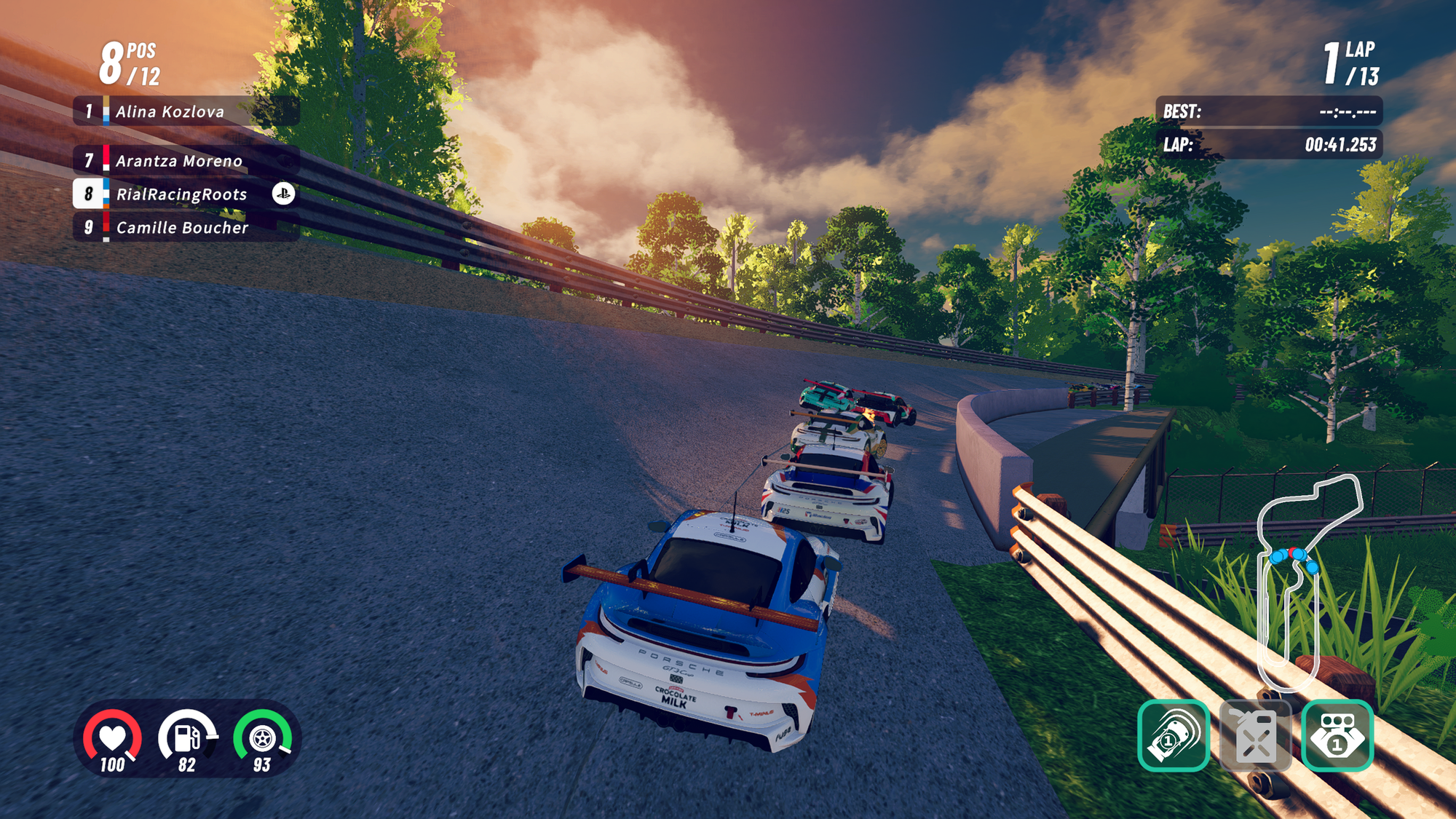 Screenshot from iRacing Arcade. Five Porsche 911 Cup Cars enter the oval at Monza.