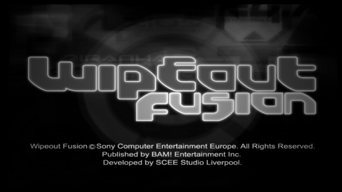 The title menu for Wipeout Fusion, edited to be black and white.