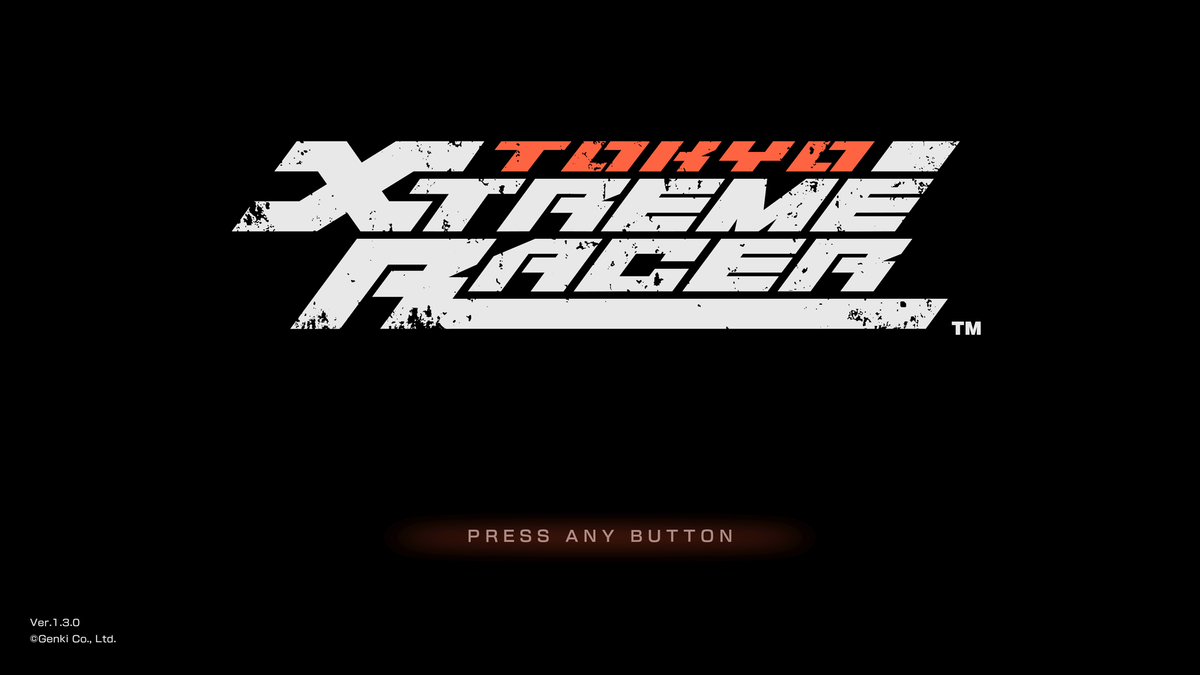 The title screen for Tokyo Xtreme Racer on PlayStation 5. It's a plain black screen with the game logo.