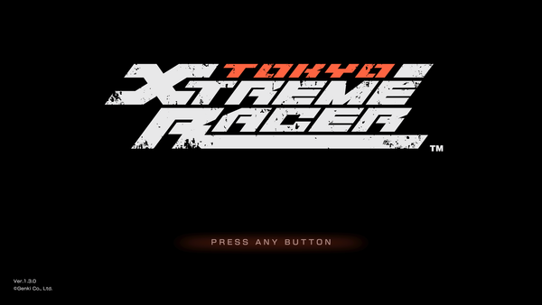 The title screen for Tokyo Xtreme Racer on PlayStation 5. It's a plain black screen with the game logo.
