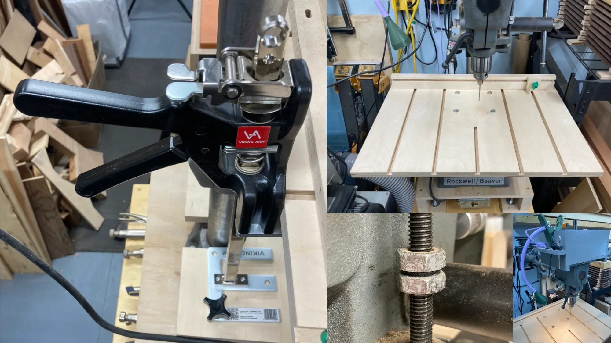 A photo showing various upgrades to a drill press.
