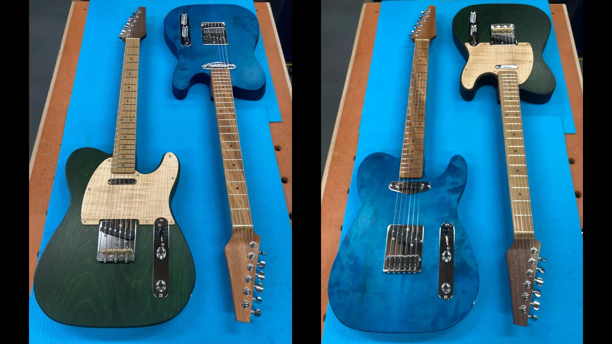 Two images of T-style electric guitars.