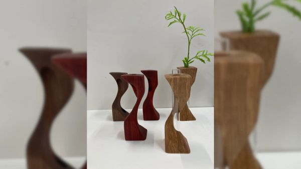 An image showing bud vases on display at J2 Gallery in Gananoque, Ontario.