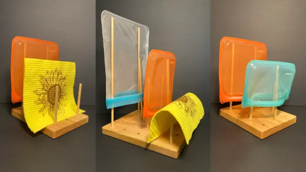 An image showing reusable bag drying racks in small and large sizes.