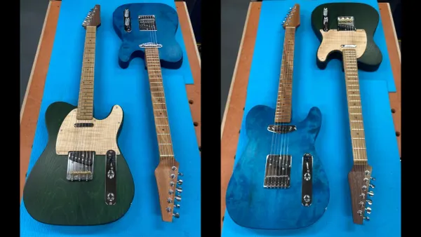 Two images of T-style electric guitars.