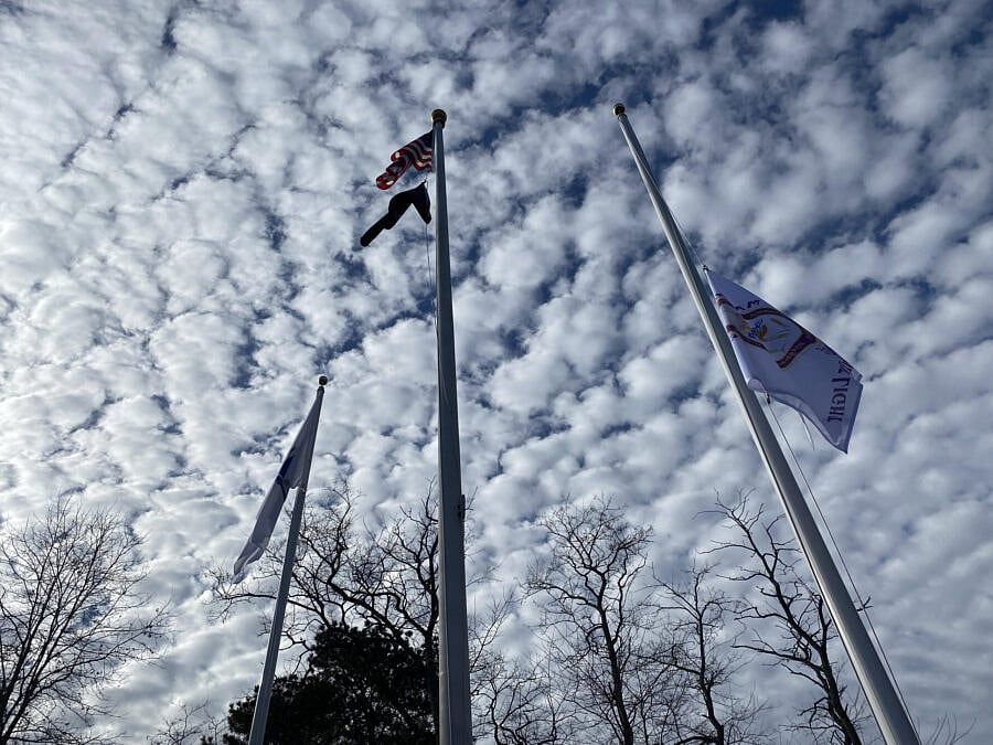Mashpee Wampanoag Tribe Flag Flying At Half-Staff On Thanksgiving