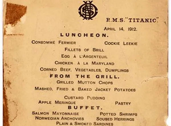 Last Titanic lunch menu, saved by survivor, going to auction