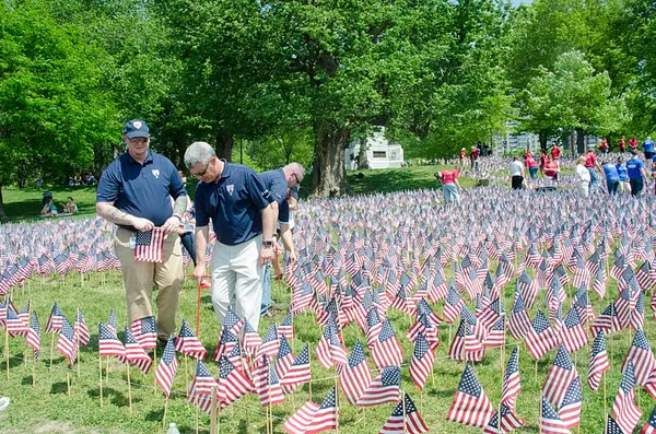 Flags for the fallen ripple over Boston Common
