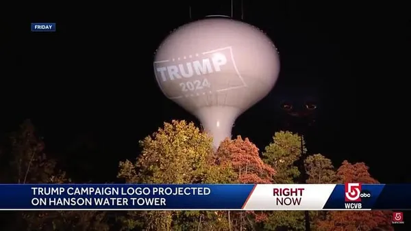 Trump 2024 Logo Projected Onto Water Tower In Hanson