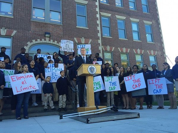 Baker outlines charter school plans at Mattapan school