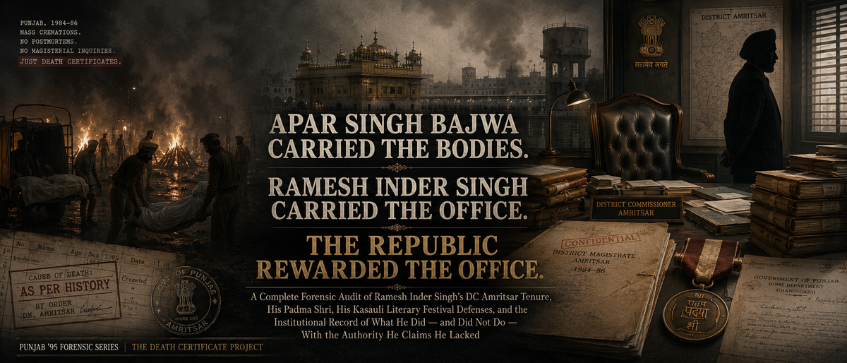 APAR SINGH BAJWA CARRIED THE BODIES. RAMESH INDER SINGH CARRIED THE OFFICE. THE REPUBLIC REWARDED THE OFFICE.