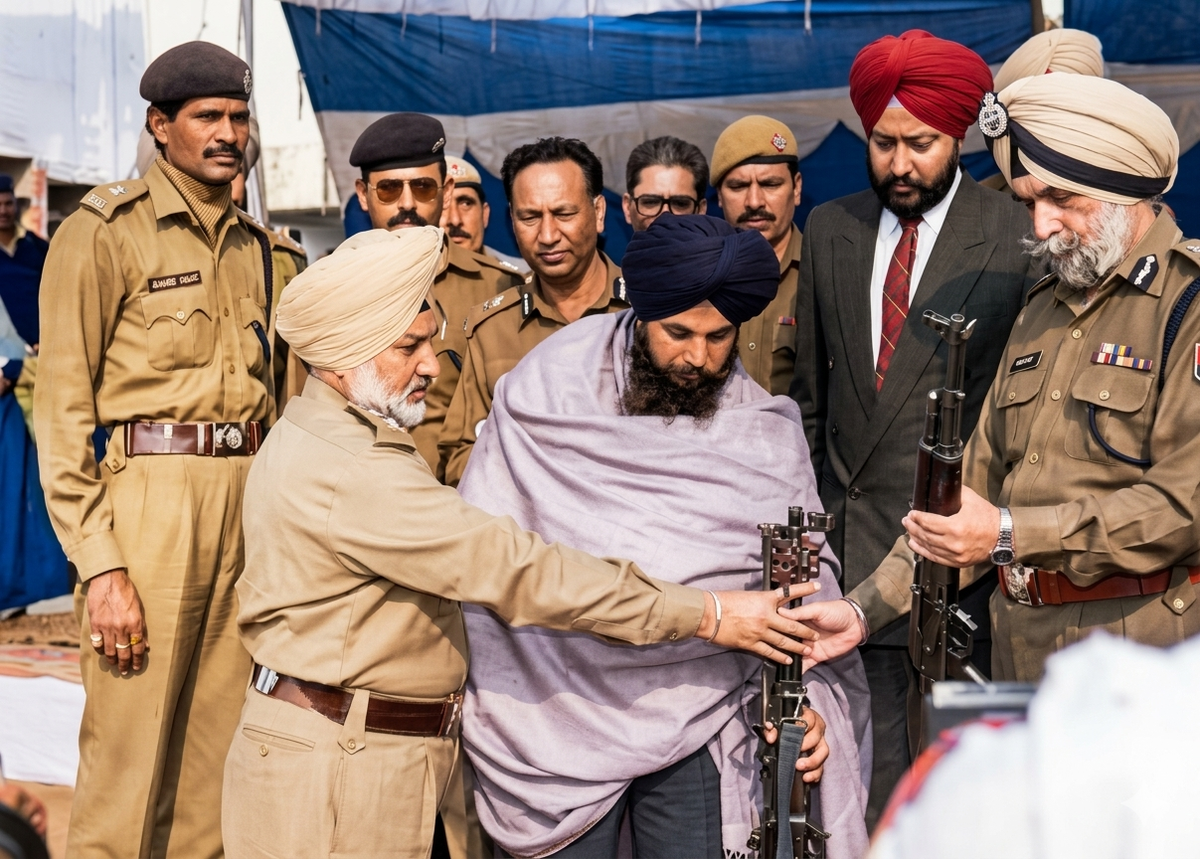 K.B.S. Sidhu, IAS, stands between DGP K.P.S. Gill and SSP Ajit Singh Sandhu