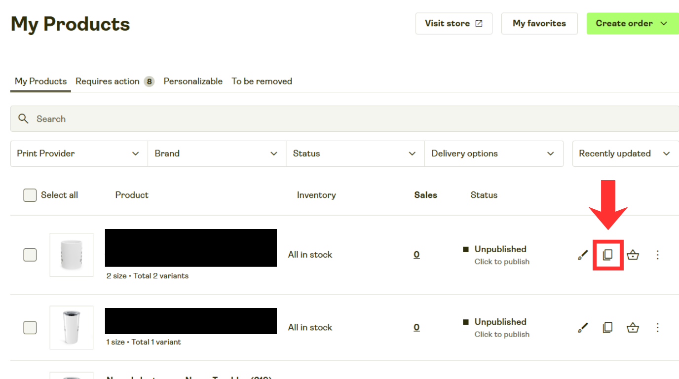 Copying a product in Printify to quickly create the next print on demand listing.