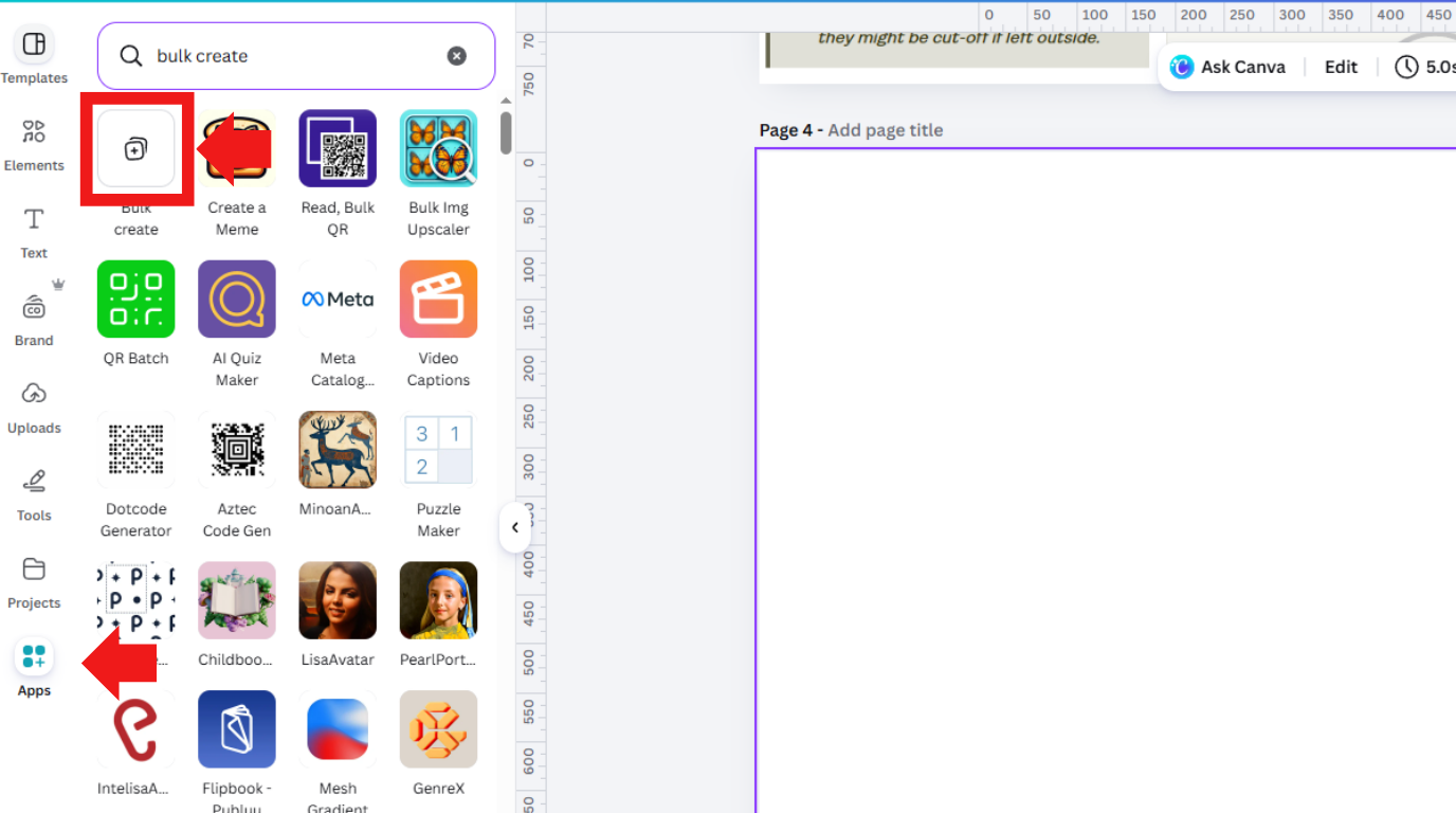 Canva Bulk Create connecting a list of swap words to a print on demand design.