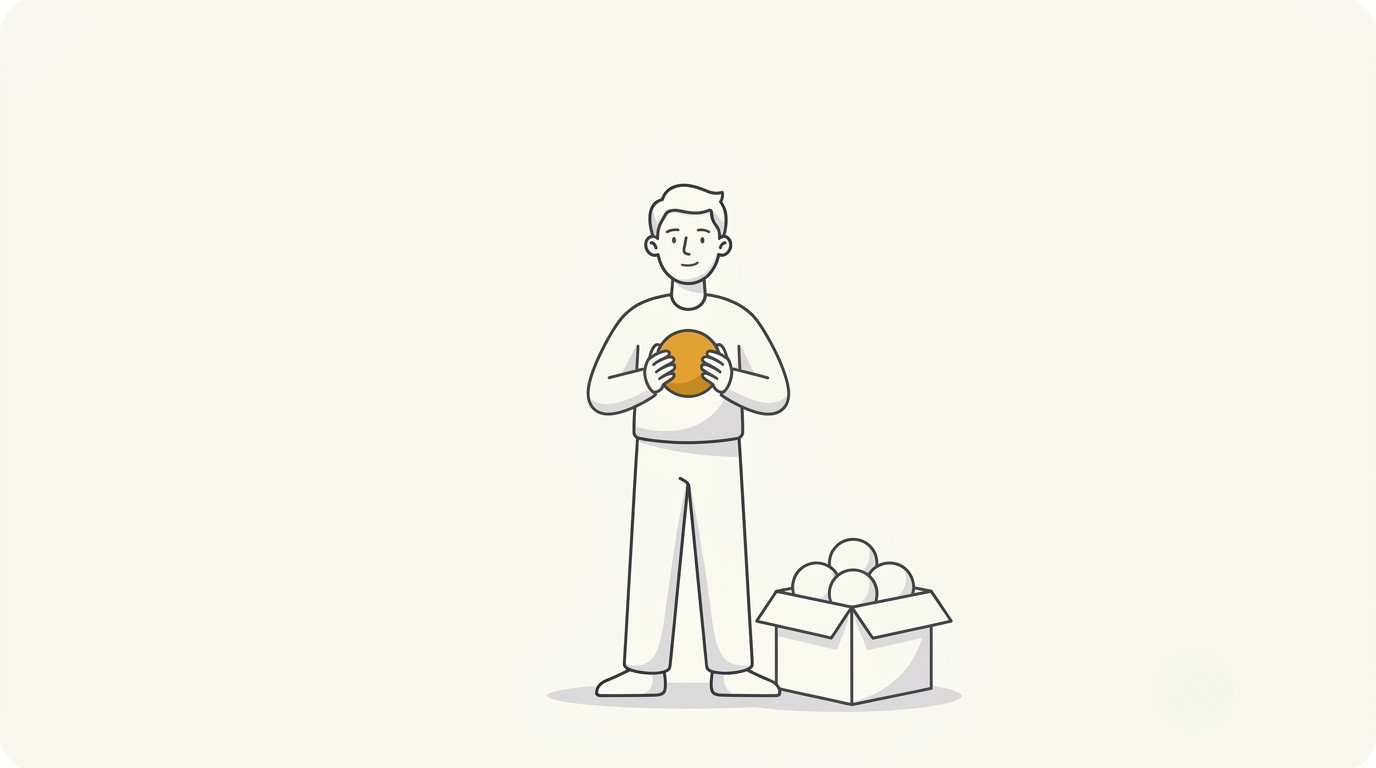 A person holding one ball with three set down in a box, showing why I stopped selling print on demand on multiple platforms and went back to one