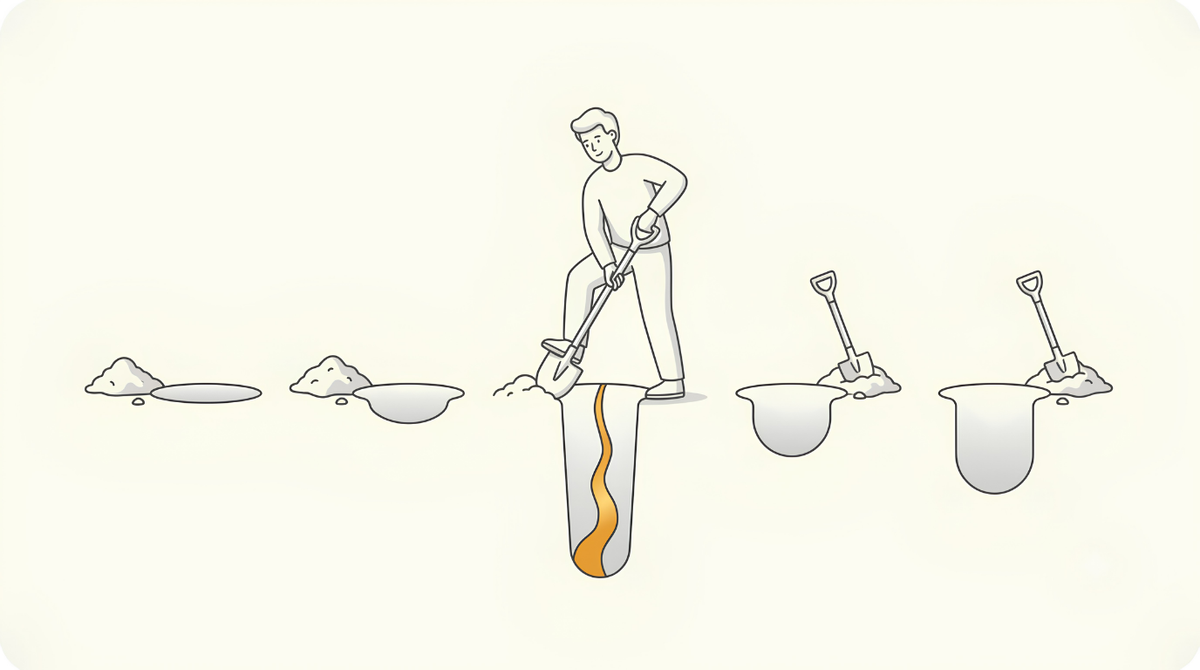 Digging one deep hole to gold beside shallow abandoned ones, why print on demand isn't working when you keep switching