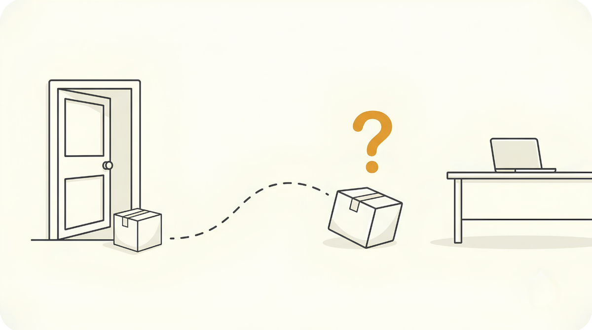 A returned package on a broken path with nowhere to go, showing what happens with print on demand returns
