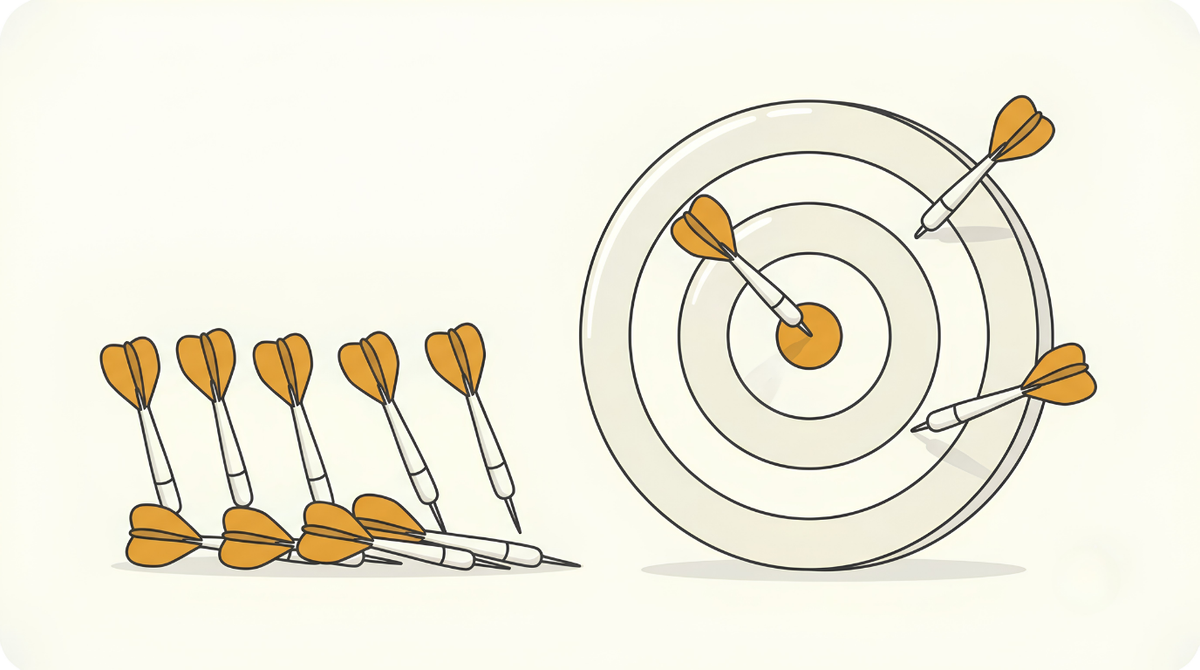 Ten darts beside a dartboard with one in the bullseye, the ten slots you get at Amazon Merch tier 10