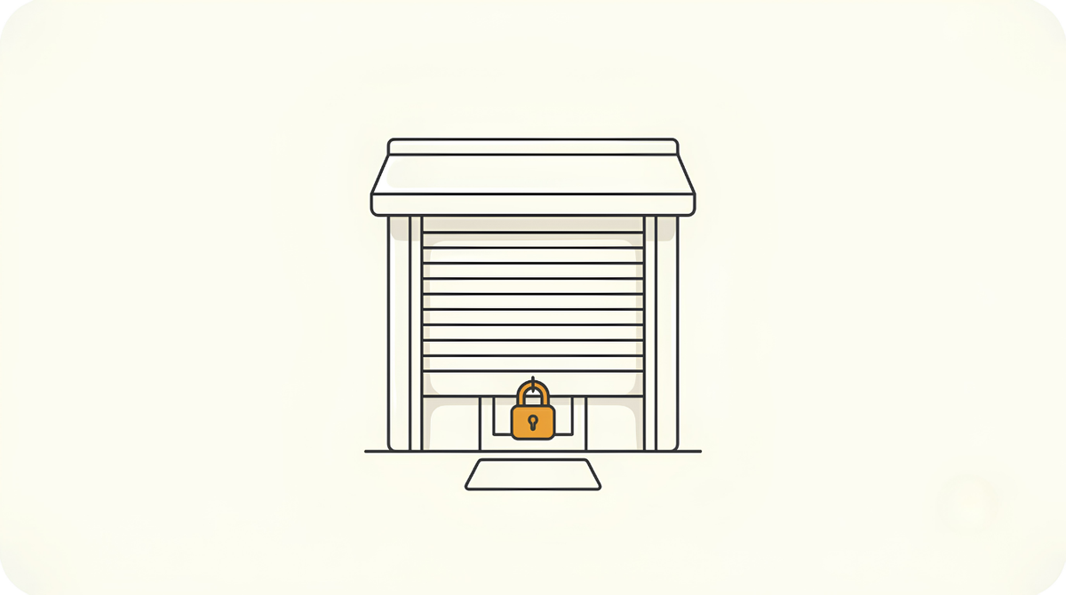 A small shop with its shutter closed and padlocked, after an Amazon seller account was deactivated
