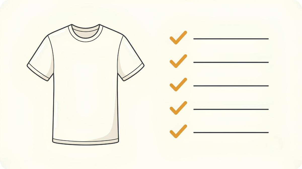 A blank print on demand shirt beside a five point checklist for how to check a trademark before selling
