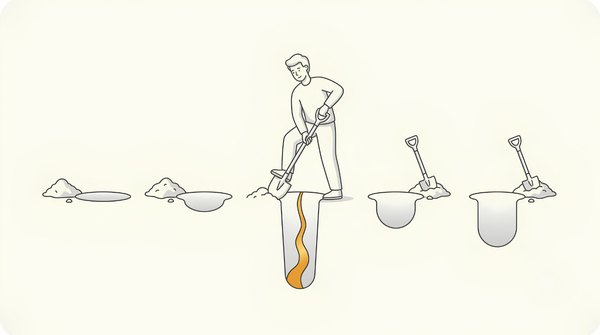 Digging one deep hole to gold beside shallow abandoned ones, why print on demand isn't working when you keep switching