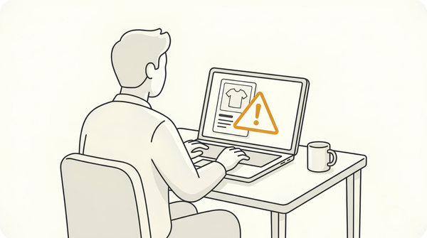 Seller at a laptop seeing a warning notice after an Amazon listing was removed for trademark infringement