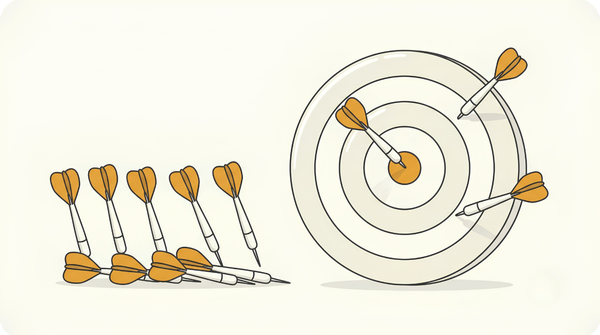 Ten darts beside a dartboard with one in the bullseye, the ten slots you get at Amazon Merch tier 10
