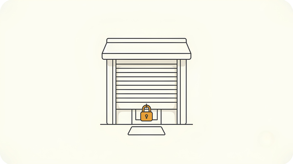 A small shop with its shutter closed and padlocked, after an Amazon seller account was deactivated