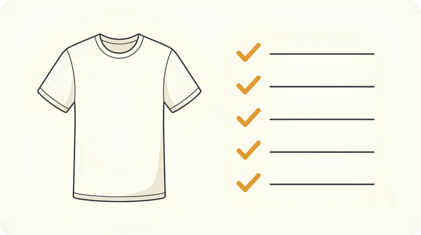 A blank print on demand shirt beside a five point checklist for how to check a trademark before selling