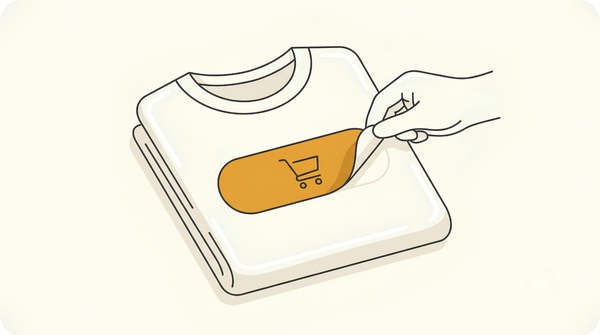 A gold Add to Cart button being peeled off a plain t-shirt, showing why I lost the Buy Box on Amazon