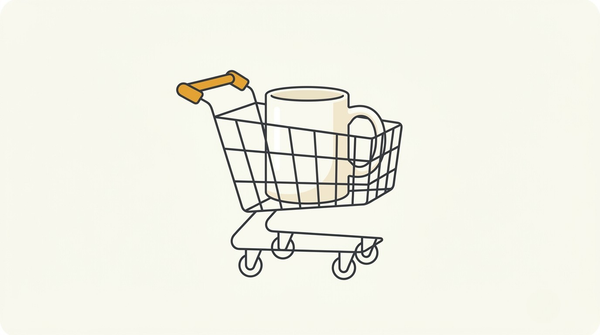 A plain mug sitting in a shopping cart, showing what moved my print on demand conversion rate