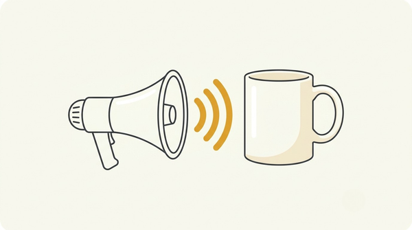 A megaphone pointed at a plain mug, showing how I run Amazon ads for print on demand