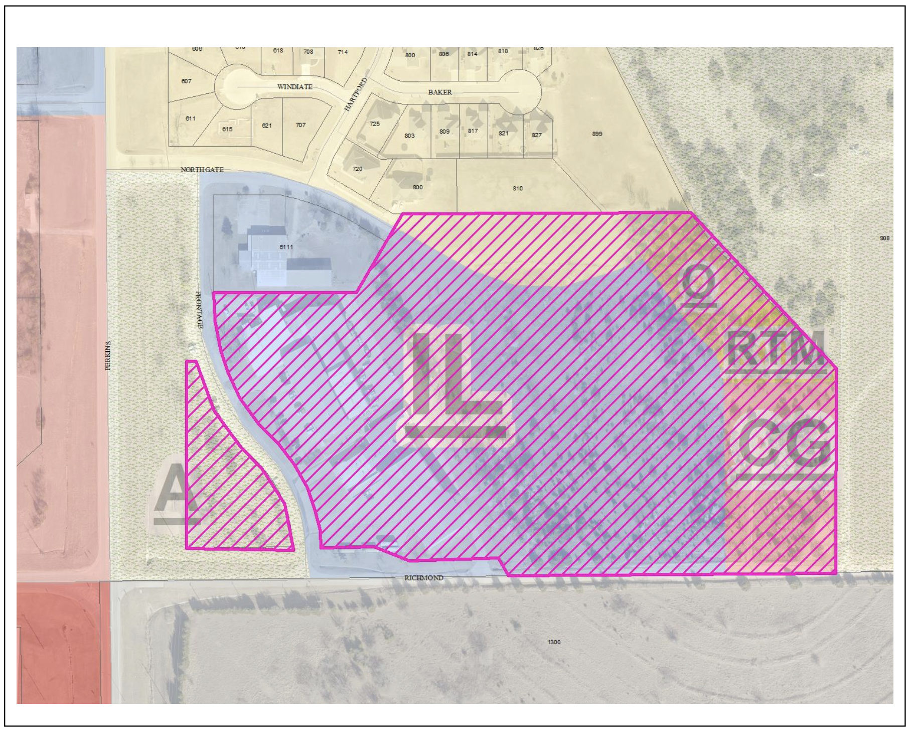 Map shows the different zoning of the property with light industrial being the largest parcial