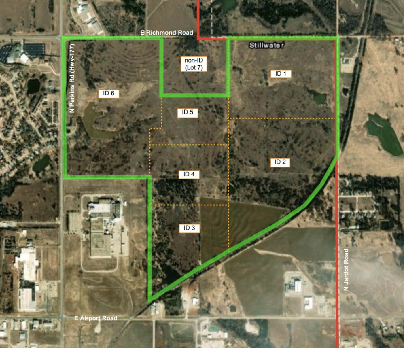 aerial map showing the six improvement districts also called phases.