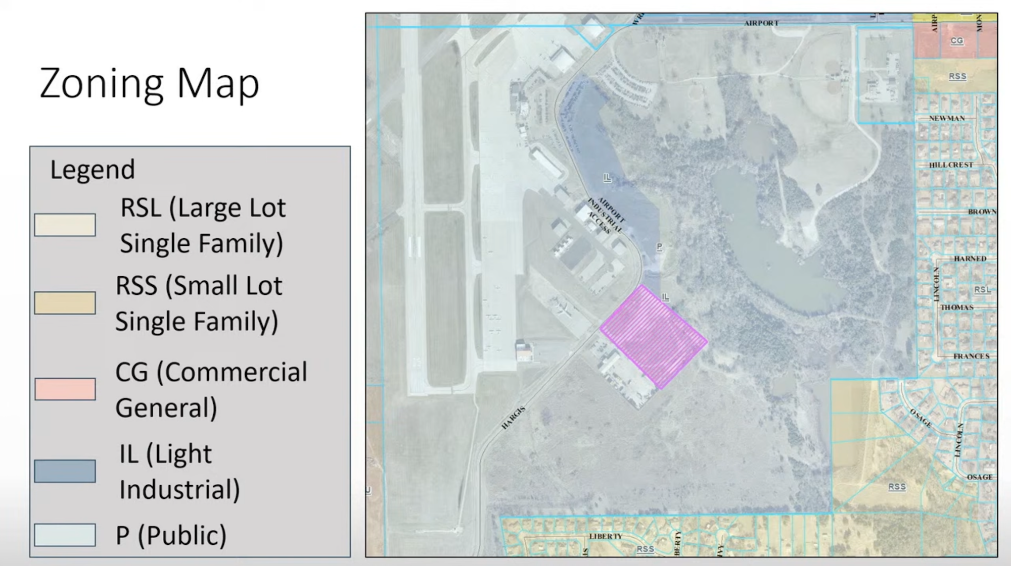 The zoning map shows the proposed area is surrounded by Public & Light Industrial zoning