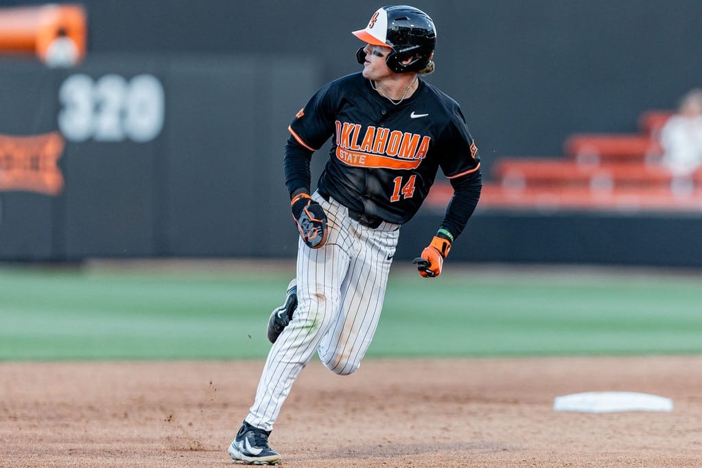 Oklahoma State's Alex Conover runs the bases during the Cowboys' 11-3 win over Cincinnati at O'Brate Stadium.