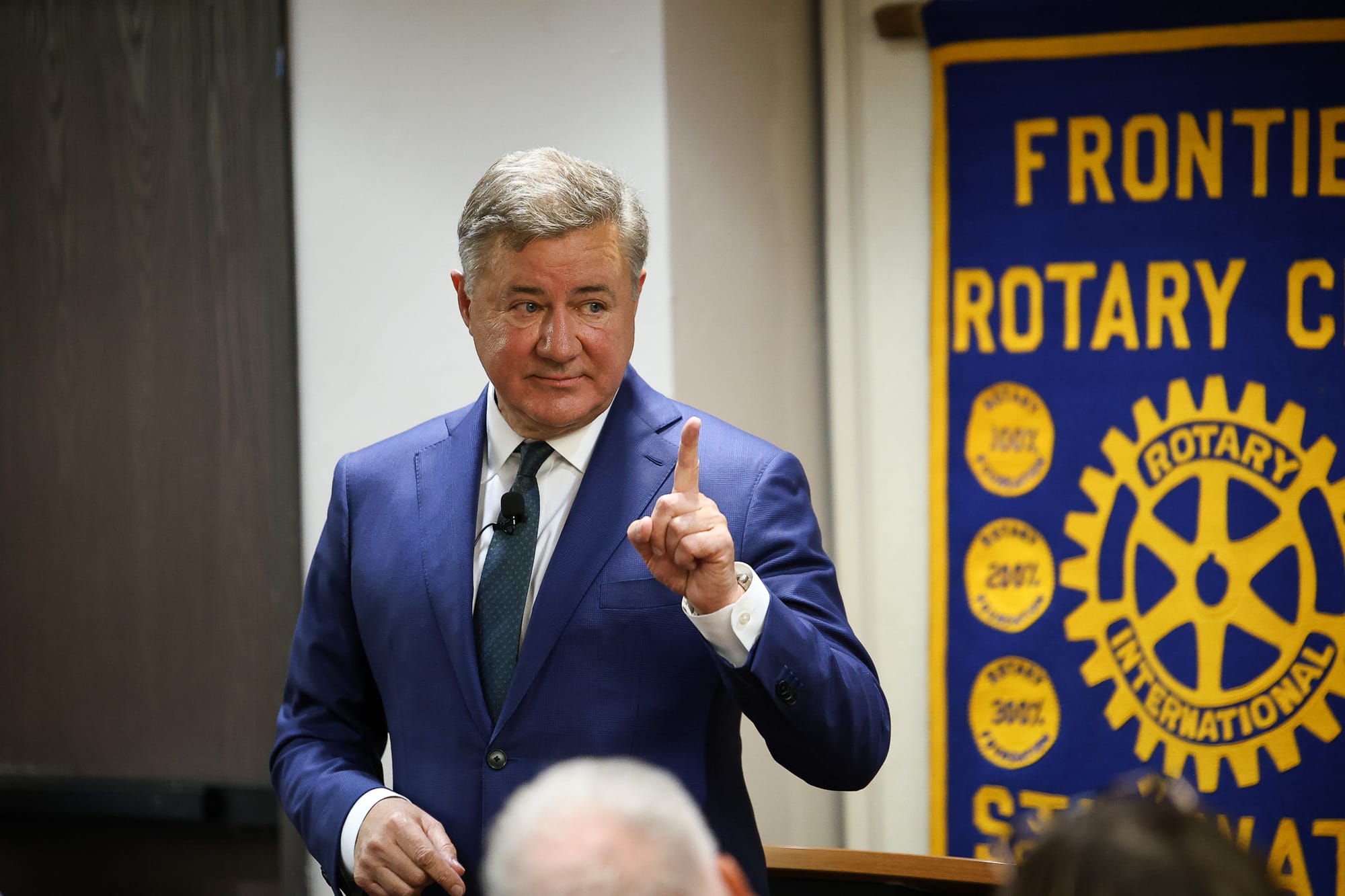 Republican gubernatorial candidate Gentner Drummond speaks to the Stillwater Frontier Rotary Club on July 16, 2026, at the Best Western Plus Cimarron Hotel & Suites in Stillwater.