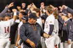 OSU head coach Josh Holliday walks among celebrating players after his 500th career win, a 14-4 run-rule victory over Wichita State at O'Brate Stadium in Stillwater on April 21, 2026.