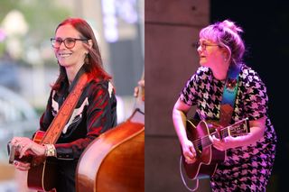 Side-by-side performance photos of Monica Taylor (left) and Carter Sampson playing guitar April 11 at Block 34 in downtown Stillwater for the Block 34 Live season opener.