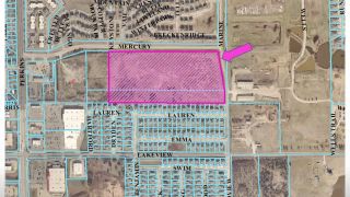 Aerial map showing the 799 E. Mercury Ave. property outlined in pink, bordered by Mercury Avenue to the north and Lakeview Ridge neighborhood to the south.